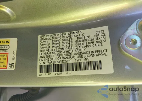 2023 Honda Cr-V Hybrid Sport z USA, uszkodzony, nr VIN 7FARS6H58PE029279